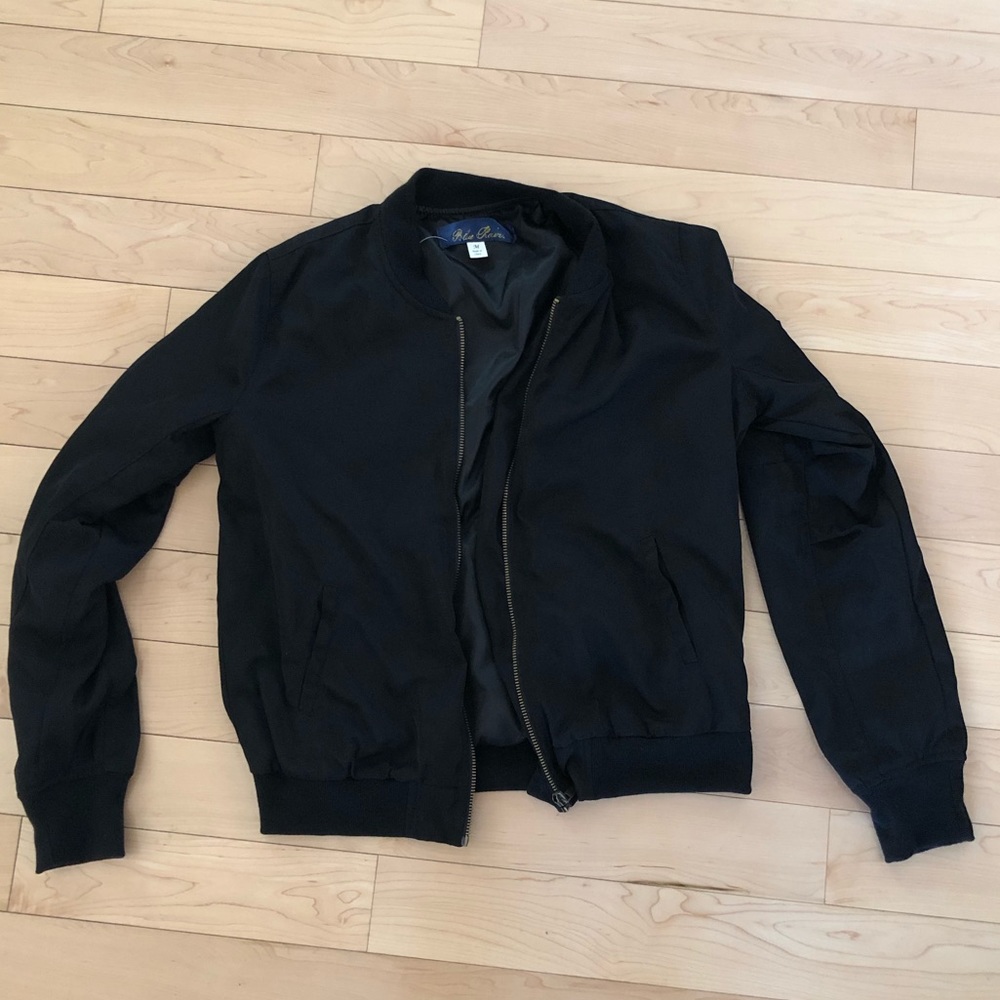 “Blue rain” Black bomber jacket MED NWT